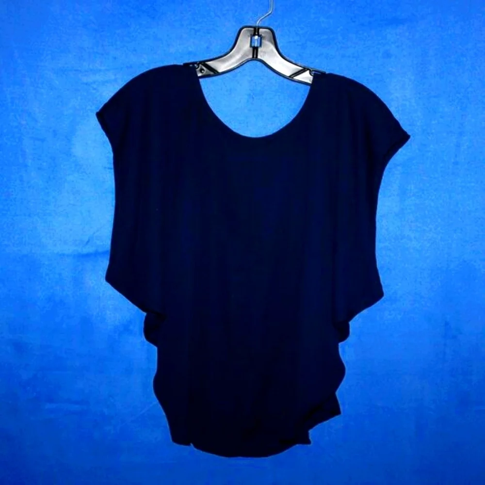 By & By Navy Blue Flowy Sheer Top M - Picture 3 of 4